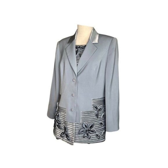 LOUISE RICCI Vintage Embellished Formal Jacket And Top Suit Set Sz 14 Light Blue - Picture 9 of 12